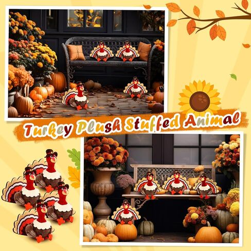 4 Pieces Plush Turkey Stuffed Animals 8 Inch Soft Thanksgiving Turkey Bird Plush Toys Fall Autumn Harvest Thanksgiving Ornaments Party Gifts Decorations (Without hat,Pink) in Saudi Arabia