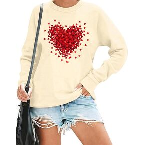 Valentine's Day Sweatshirt Women Funny Love Heart Graphic Valentines Shirt Casual Valentines Long Sleeve Pullover Top