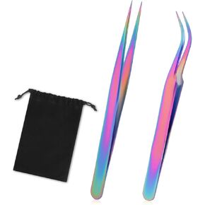 2pcs Nail Art Tweezers Sticker Tweezers Stainless Steel Eyelash Extension Tweezers Curved Pointed Jewelry Tweezers Sticker Tweezers Precision Micro Tweezers Bead Tweezers for DIY Craft Scrapbook