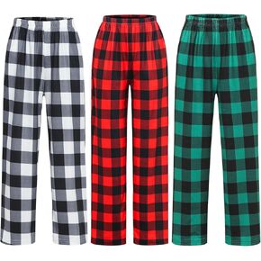 Youth Comfort Pajama Pants 3 Pack, Soft Elastic Waist Pajama Pants, Plaid Lounge Pants with 2 Pockets (style 2, 14-15 Y)