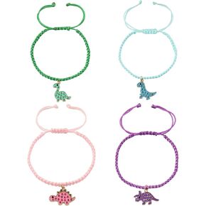 3-12Pcs Blingbling Macaron Crystal Bead Bracelets Kawaii Cartoon Enamel Dinosaur Fruits Flower Bracelet for Women Qute Best Friend Friendship Jewelry Birthday Graduation Gifts