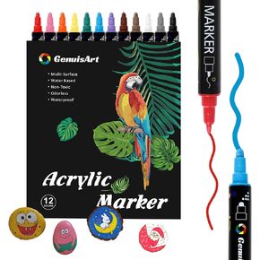 24 Colors Acrylic Paint Pens, Acrylic Paint Markers Dual Tip, with Dot Tip and Fine Tip, Acrylic Markers for Rock Painting, Wood, Canvas, Fabric, Paper, DIY Crafts Making Art Supplies
