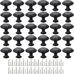 Cabinet Knobs, 30 PCS 30mm Dresser Knobs, Premium Drawer Knobs, Metal Furniture Handles, Black Zinc Door Knobs for Closet- 1-1/6 Inch Diameter Round Drawer Pulls Kitchen Knob Hardware with Screws DIY
