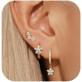 QUINBY Earrings Sets For Multiple Piercings 14k Gold Plated Earrings For Women Trendy Starburst Dangle Earrings Hypoallergenic Gold Hoop Earrings Sterling Sliver Earring Stacks