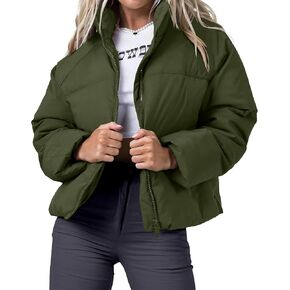 Women's Puffer Jacket Lightweight Oversized Long Sleeve Full Zipper Baggy Short Down Coats with Pockets