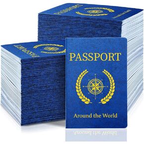 Woanger 100 Pcs Blue Blank Passport Book, Passport Notebook 4 x 5.5'' Play Fake Pass Port Bulk Travel Journal for Kid World Travel Pretend Activity Classroom School Projects Theme Party Favor(Classic)
