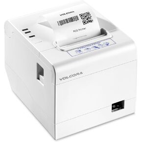 Volcora Thermal Receipt Printer, USB/WiFi Interface for Windows/MAC/Linux, 80mm POS Printer w/Auto Cutter, ESC/POS Command Support Cash Drawer, High Speed Wall Mount Kitchen Printer, White