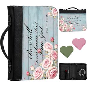 Canva Bible Cover Case for Women with Heart Bookmark Bible Study Organizer, Bible Holder Handle Pocket & Zipper, for Standard and Large Size Study Bible Case 10.9"x7.87", Hummingbird in Flowers