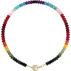 قلادة مطرزة بالأحجار الكريمة للنساء، قلادة بوهو ملونة من الخرز والحجر الطبيعي للشاطئ مطلية بالذهب عيار 18 قيراط مجوهرات صيفية مصنوعة يدويًا بنسبة 100% in Kuwait