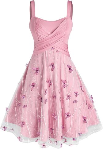 Rosegal حجم كبير فستان الحفلات للنساء الدانتيل فراشة تراكب فستان العودة للوطن فستان كوكتيل عبر الركبة طول فستان محكم من عند الصدر ويتدلى بشكل واسع in Kuwait