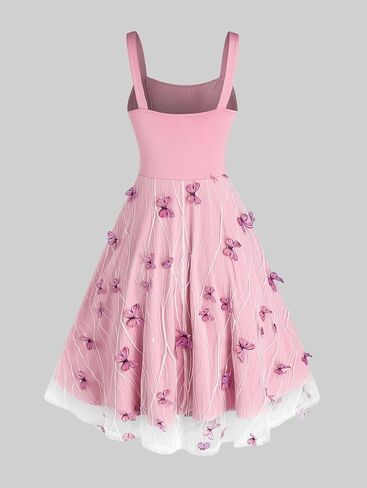 Rosegal حجم كبير فستان الحفلات للنساء الدانتيل فراشة تراكب فستان العودة للوطن فستان كوكتيل عبر الركبة طول فستان محكم من عند الصدر ويتدلى بشكل واسع in Kuwait