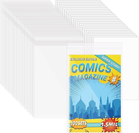 75 Sets Current Size Comic Book Bags and Boards, Reusable Transparent Comic Book Sleeves with Double-Sided White Cardboard Regular Comics Magazine Storage for Collector Small Business in Saudi Arabia