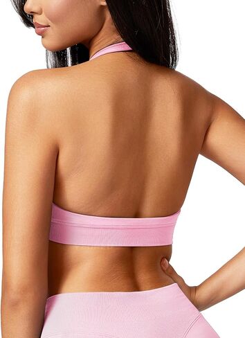 YEOREO SoftHue Women Halter Sports Bra Workout Seamless Padded Basic Bra Open Back Yoga Gym Crop Top in Kuwait