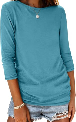 Womens 3/4 Length Sleeve Crew Neck Shirts Casual Tunic T-Shirts Basic Tee Trendy Fall Outfits Clothes in Kuwait