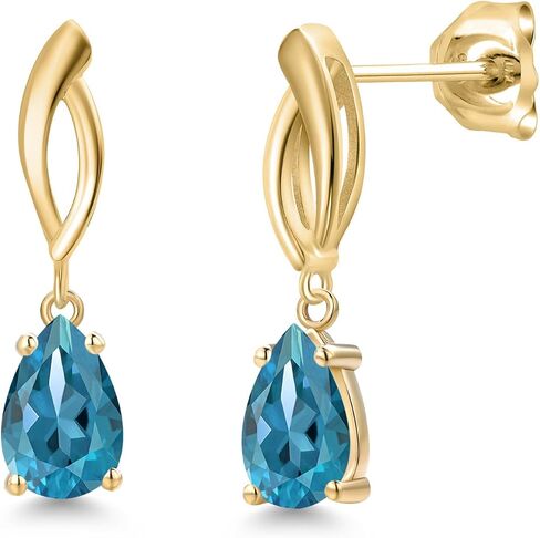 أقراط متدلية من الذهب الأصفر عيار 10 قيراط من Gem Stone King للنساء | 1.46 قيراط | الأحجار الكريمة حجر بخت شهر أبريل | شكل كمثرى 8 × 5 مم | لون سائل الدفاع | وضوح VVS-VS in Saudi Arabia