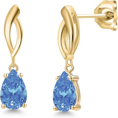 أقراط متدلية من الذهب الأصفر عيار 10 قيراط من Gem Stone King للنساء | 1.46 قيراط | الأحجار الكريمة حجر بخت شهر أبريل | شكل كمثرى 8 × 5 مم | لون سائل الدفاع | وضوح VVS-VS in Saudi Arabia