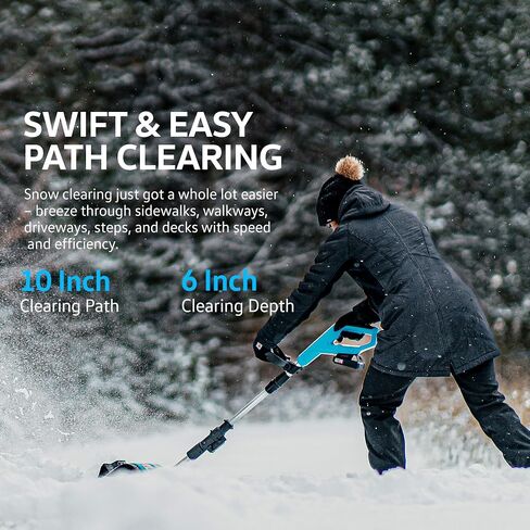 Snow Thrower/Handheld Electric Shovel, Cordless DC 20V, Removable Battery, Lightweight | 10" x 5" Clearing, 25' ft Throwing Distance, 300 lbs/Min in Kuwait