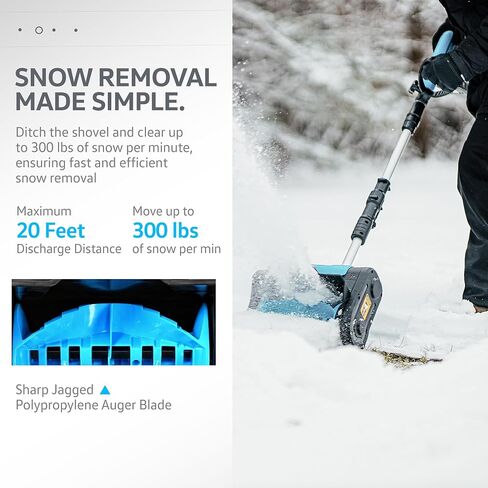 Snow Thrower/Handheld Electric Shovel, Cordless DC 20V, Removable Battery, Lightweight | 10" x 5" Clearing, 25' ft Throwing Distance, 300 lbs/Min in Kuwait