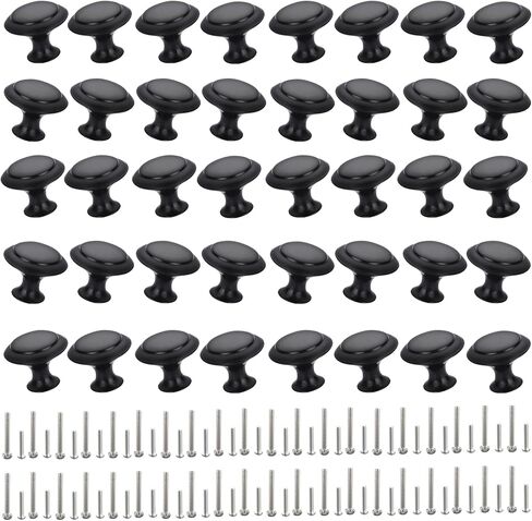 Cabinet Knobs, 30 PCS 30mm Dresser Knobs, Premium Drawer Knobs, Metal Furniture Handles, Black Zinc Door Knobs for Closet- 1-1/6 Inch Diameter Round Drawer Pulls Kitchen Knob Hardware with Screws DIY in Saudi Arabia