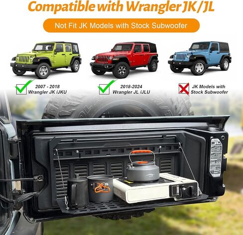 MAIKER Tailgate Table for Jeep Tailgate MOLLE Panel for 2007-2024 Jeep Wrangler JK JKU JL JLU Foldable Cargo Shelf Aluminum Alloy Storage Shelf (Not Fit JK Models with Stock Subwoofer) in Saudi Arabia