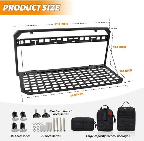 MAIKER Tailgate Table for Jeep Tailgate MOLLE Panel for 2007-2024 Jeep Wrangler JK JKU JL JLU Foldable Cargo Shelf Aluminum Alloy Storage Shelf (Not Fit JK Models with Stock Subwoofer) in Saudi Arabia