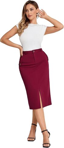 تنورة ضيقة للسيدات من Belle Poque بخصر عالٍ، تنورة كاجوال للعمل والمكتب، تنورة متوسطة الطول بفتحة in Kuwait