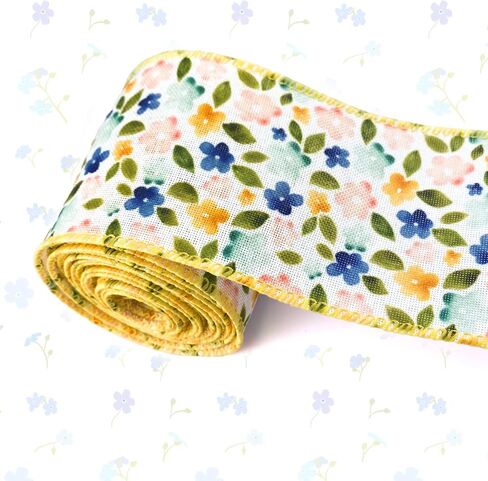 Floral Wired Edge Ribbons 2.5inch 10 Yards, Flower Gift Wrapping Ribbon for Holiday Party Wrapping DIY Craft Party Decoration Wreaths Bow in Saudi Arabia