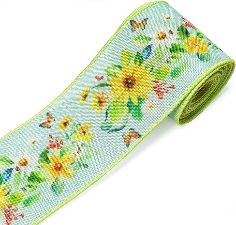 Floral Wired Edge Ribbons 2.5inch 10 Yards, Flower Gift Wrapping Ribbon for Holiday Party Wrapping DIY Craft Party Decoration Wreaths Bow in Saudi Arabia