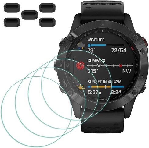 واقي شاشة MTHGH لساعة Garmin fenix 6S/ 6S Pro/ 6S Sapphire GPS الذكية [4 قطع] + 5 مقابس مضادة للغبار، غطاء حماية رفيع للغاية من الزجاج المقسى 9H مضاد للخدش in Kuwait