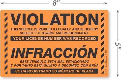 SmartSign Bilingual Parking Violation Stickers | Pack of 50 Labels with Permanent Adhesive, 5 x 8 inch, Vehicle Illegally Parked Sticker, Hard to Remove Write-On Tickets, Fluorescent Orange in Saudi Arabia