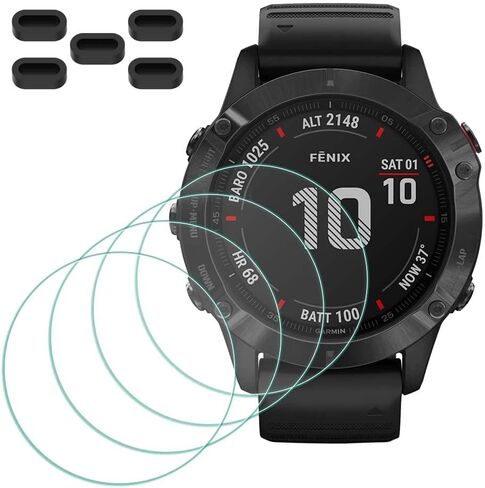 واقي شاشة MTHGH لساعة Garmin fenix 6S/ 6S Pro/ 6S Sapphire GPS الذكية [4 قطع] + 5 مقابس مضادة للغبار، غطاء حماية رفيع للغاية من الزجاج المقسى 9H مضاد للخدش in Kuwait