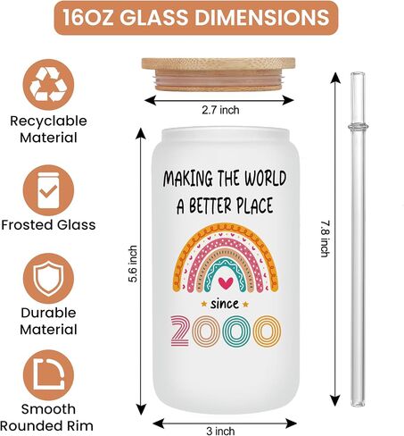 Vivulla68 25th Birthday Gifts For Her Him, Gift For 25 Year Old Female, Best Gifts For 25 year Old Woman Man, 25th Birthday Gift Ideas, 1999 Gifts, 25 Birthday, 25th Frosted Glass With Lid And Straw in Saudi Arabia