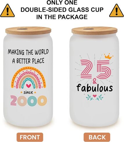 Vivulla68 25th Birthday Gifts For Her Him, Gift For 25 Year Old Female, Best Gifts For 25 year Old Woman Man, 25th Birthday Gift Ideas, 1999 Gifts, 25 Birthday, 25th Frosted Glass With Lid And Straw in Saudi Arabia