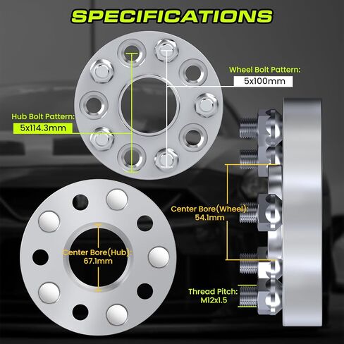 Customadeonly Forged 5x114.3 to 5x100 Wheel Adapters 15mm Hubcentric (4pcs, 67.1mm Hub Bore to 54.1mm Wheel Bore, M12x1.5 Studs) Compatible with Mazda, Mitsubishi, Hyundai in Saudi Arabia
