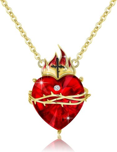 OHAYOO Sacred Heart of Jesus Necklace 925 Sterling Silver Cross Sacred Heart Necklace Inlaid Cubic Zirconia Christian Amulet Christian Gift in Kuwait