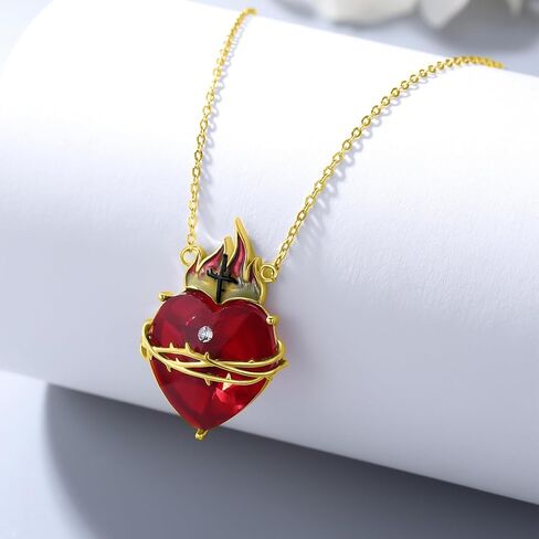 OHAYOO Sacred Heart of Jesus Necklace 925 Sterling Silver Cross Sacred Heart Necklace Inlaid Cubic Zirconia Christian Amulet Christian Gift in Kuwait