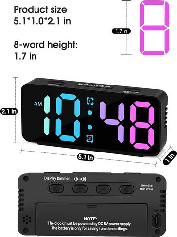 Cadmos Cute Small Alarm Clock for Bedroom,RGB Rainbow Display,Adjustable Loud Volume,Snooze,Plug in Simple Digital Bedside Kawaii Clock for Heavy Sleepers,Kids,Girls in Saudi Arabia
