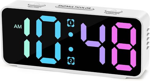 Cadmos Cute Small Alarm Clock for Bedroom,RGB Rainbow Display,Adjustable Loud Volume,Snooze,Plug in Simple Digital Bedside Kawaii Clock for Heavy Sleepers,Kids,Girls in Saudi Arabia