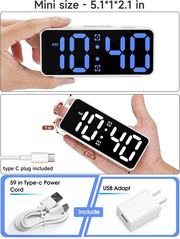 Cadmos Cute Small Alarm Clock for Bedroom,RGB Rainbow Display,Adjustable Loud Volume,Snooze,Plug in Simple Digital Bedside Kawaii Clock for Heavy Sleepers,Kids,Girls in Saudi Arabia