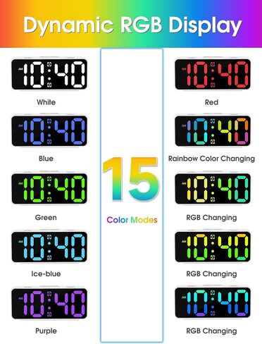 Cadmos Cute Small Alarm Clock for Bedroom,RGB Rainbow Display,Adjustable Loud Volume,Snooze,Plug in Simple Digital Bedside Kawaii Clock for Heavy Sleepers,Kids,Girls in Saudi Arabia