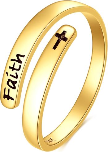 KECHO 14K Real Gold I am Enough Ring Inspirational Adjustable Open Ring Solid Gold Jewelry Gifts for Women Men in Kuwait