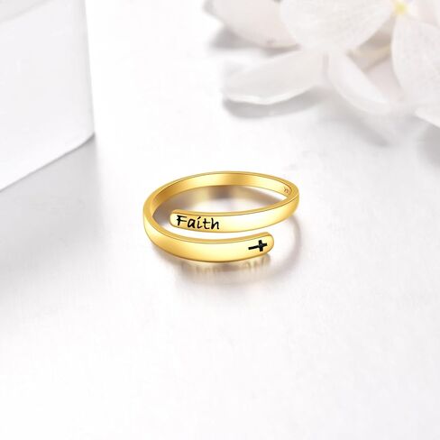 KECHO 14K Real Gold I am Enough Ring Inspirational Adjustable Open Ring Solid Gold Jewelry Gifts for Women Men in Kuwait