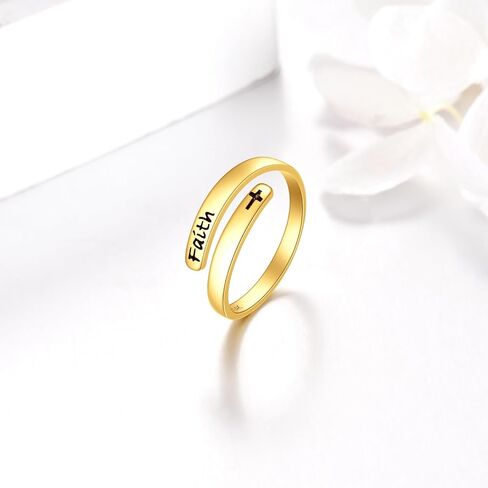 KECHO 14K Real Gold I am Enough Ring Inspirational Adjustable Open Ring Solid Gold Jewelry Gifts for Women Men in Kuwait