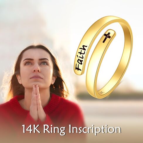 KECHO 14K Real Gold I am Enough Ring Inspirational Adjustable Open Ring Solid Gold Jewelry Gifts for Women Men in Kuwait