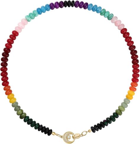 قلادة مطرزة بالأحجار الكريمة للنساء، قلادة بوهو ملونة من الخرز والحجر الطبيعي للشاطئ مطلية بالذهب عيار 18 قيراط مجوهرات صيفية مصنوعة يدويًا بنسبة 100% in Kuwait