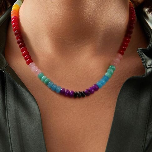 قلادة مطرزة بالأحجار الكريمة للنساء، قلادة بوهو ملونة من الخرز والحجر الطبيعي للشاطئ مطلية بالذهب عيار 18 قيراط مجوهرات صيفية مصنوعة يدويًا بنسبة 100% in Kuwait