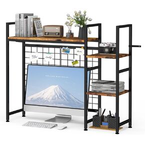 YBING Desktop Hutch Dorm Bookshelf Organizer Black 37" W Modren Desktop Shelf for Computer Monitor Stands 3-Tier Display Rack Multipurpose Desktop Storage Shelves
