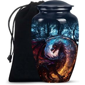Dragon of Enchanted Woods - Combo of 1 Large Urn with Velvet Bag and 2 Small - Keepsake Cremation Urns for Human Ashes Adult Set of Large & Small Keepsake for Male & Female - Unique Urns, Black