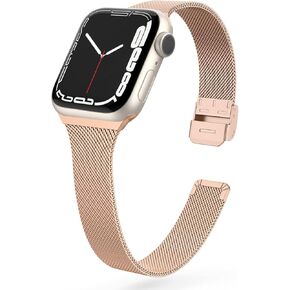 Compatible with Apple Watch Bands 41mm 38mm 40mm 42mm 44mm 45mm, Stainless Steel Metal Narrow Slim Thin Replacement Compatible for iWatch Series 9 8 7 6 5 4 3 2 1 SE Women, Rose Gold in Kuwait
