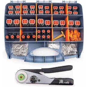JRready DW5008 Deutsch Connector Kit, 2 3 4 6 8 12 Pin DT Connectors, Size 16 Solid Contacts 16-20AWG, Deutsch Crimp Tool, Deutsch Pin Removal Tool,Waterproof Automotive Electrical Gray Connectors